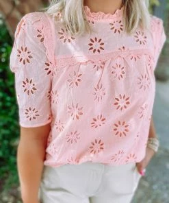 Entro Rue Eyelet High Neck Top Tops