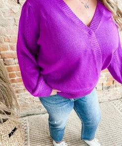 Skies Are Blue Plus Jami Balloon Sleeve Pointelle Front Wrap Sweater