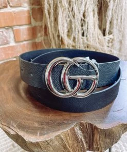 Texas Bling Belts Black Silver GG Buckle Belt