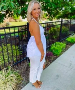 Trend Notes Kimberly Crochet Knit Halter Tunic Top- White