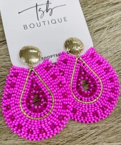 Texas Bling Mariana Hot Pink Beaded Earrings Jewelry