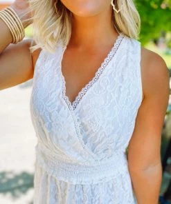 Flying Tomato Dresses Raygin White Smocked Waist Maxi Dress