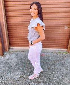 Entro Tops Mariah Stitched Blue Ruffle Bodysuit