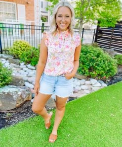 Trend Shop Quinn Ruffled Neckline Floral Top- Blush/Lilac Tops