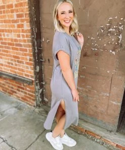 Faith Apparel Neutral Babe Wild Flower Midi T-Shirt Dress- Charcoal 6 Faith Apparel Neutral Babe Wild Flower Midi T-Shirt Dress- Charcoal