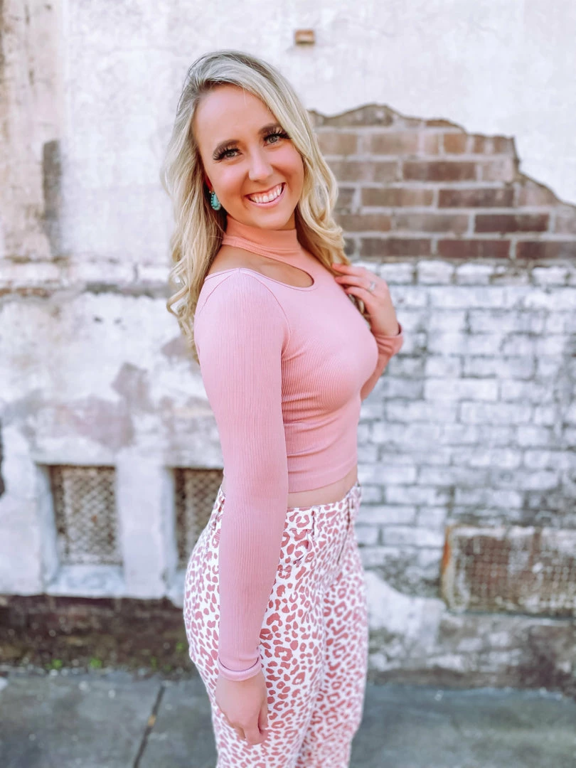 Texas Bling Tops Ariana Cut Detail Mock Neck Ribbed Top- Mauve 2 Texas Bling Tops Ariana Cut Detail Mock Neck Ribbed Top- Mauve