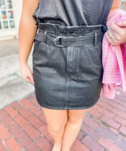 Flying Monkey Alaia Black Paperbag Mini Skirt Denim