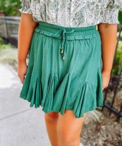Entro Maisie Solid Ruffle Detail Skort- Heather Green Bottoms