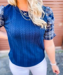 THML Tops Kennedy Cable Knit Ruched Sleeve Top