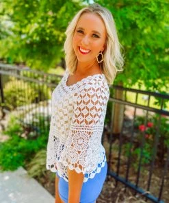 Bluivy Hazel Open Knit Crochet Lace Top Tops