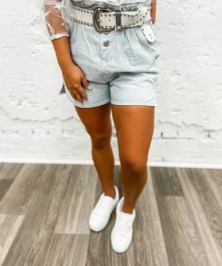 Hayden Nicole Button Detail Pleated Denim Shorts