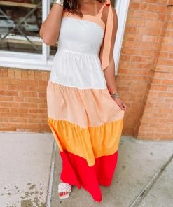 Flying Tomato Ashlyn Woven Color Blocked Maxi Dress