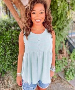 Ces Femme Sloane Button Trim Detail Babydoll Tank Tops