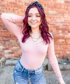 Love Tree Amber Long Sleeve Rib Bodysuit- Mauve