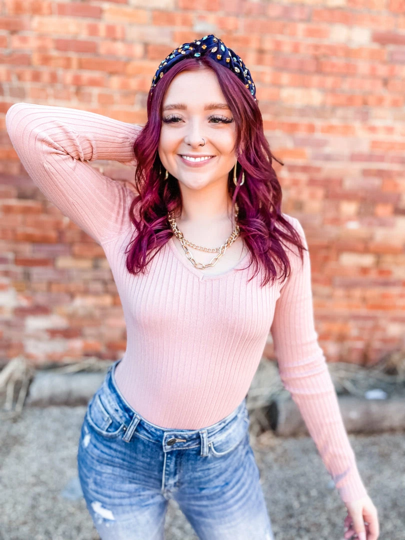 Love Tree Amber Long Sleeve Rib Bodysuit- Mauve 1 Love Tree Amber Long Sleeve Rib Bodysuit- Mauve