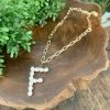 Texas Bling Pearl Initial Letter Necklace- F