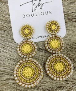 Texas Bling Yellow Beaded Circle Earrings Jewelry