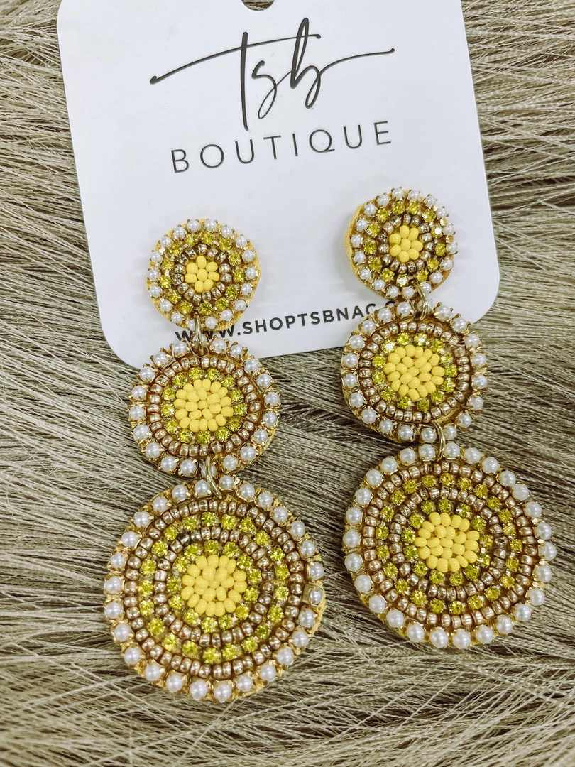 Texas Bling Yellow Beaded Circle Earrings Jewelry 2 Texas Bling Yellow Beaded Circle Earrings Jewelry