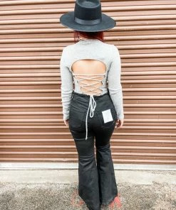 Peach Love Emery Open Back Bodysuit- Heather Grey