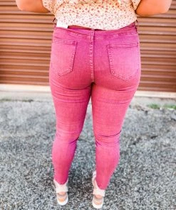 Jelly Jeans Hope Mid Rise Burgundy Knee Slit Skinny Jeans