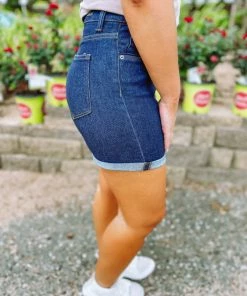 Risen Shelby High Rise Rolled Up Shorts Denim