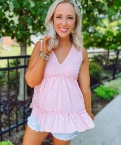 G Ink Take Me Away: Resort Edition Brandy Sleeveless Ruffle Hem Tank- Mauve