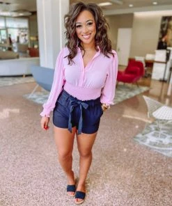 Love Tree Tops Mariana Smocked Seam Waist Blouse