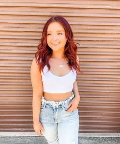 Texas Bling Diem Ribbed V- Neck Brami-White Tops