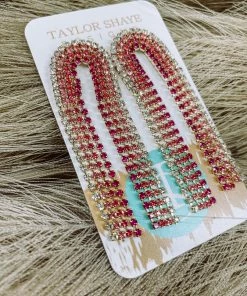 Texas Bling Jewelry Alexa Rhinestone Chain Drop Earrings- Pink Mix