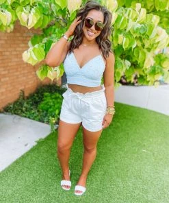 Trend Notes Emma Floral Laced Bralette- Sky Blue