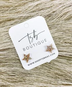 Texas Bling Gold Glitter Star Stud Earrings Jewelry
