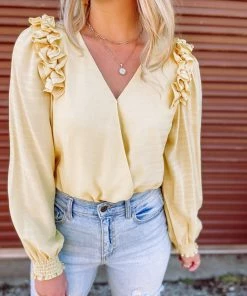 Peach Love Valentina Ruffled Surplice Bodysuit