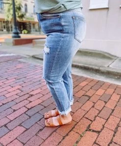 Texas Bling Lellan High Rise Distressed Straight Leg Jeans- Light Wash Denim