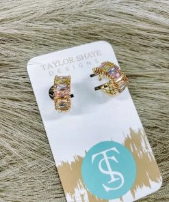 Texas Bling Crystal Baguette Huggies Earrings- Pastel