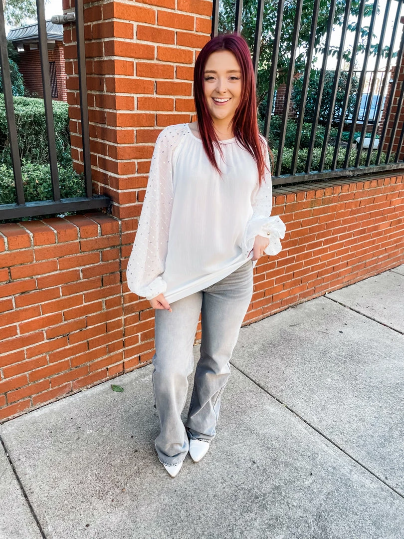 Vine & Love Tops Margot Sequin Balloon Sleeve Top- Off White 3 Vine & Love Tops Margot Sequin Balloon Sleeve Top- Off White