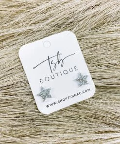 Texas Bling Jewelry Silver Glitter Star Stud Earrings