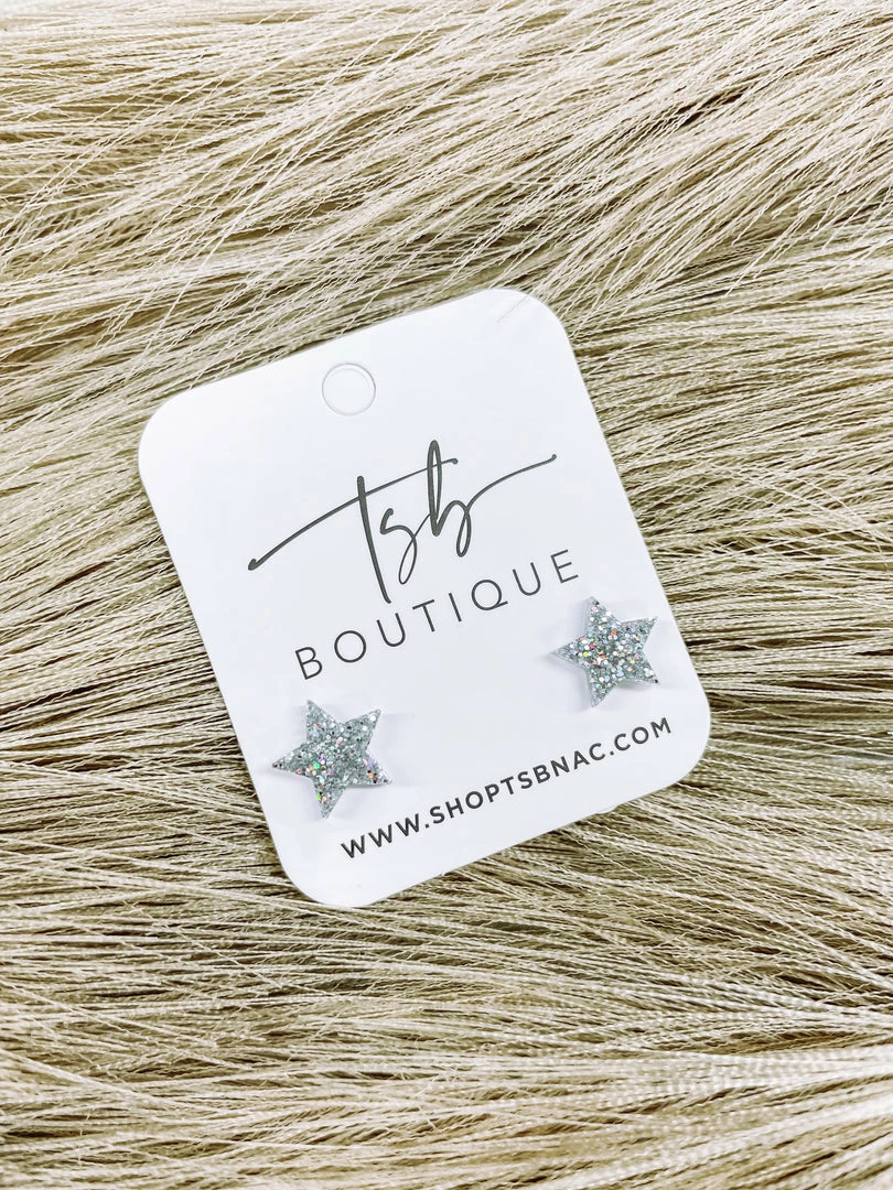 Texas Bling Jewelry Silver Glitter Star Stud Earrings 1 Texas Bling Jewelry Silver Glitter Star Stud Earrings