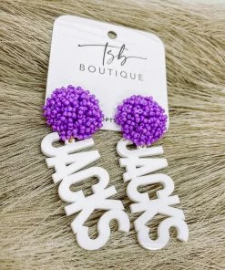 Texas Bling White Jacks Light Purple Pom Earrings SFA