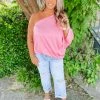 Entro Plus Faye Solid One Shoulder Top- Pink Blush
