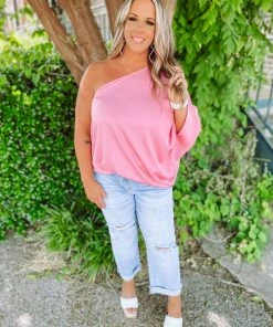 Entro Plus Faye Solid One Shoulder Top- Pink Blush
