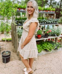 Ces Femme Maggie V Neck Tiered Floral Dress- Mustard Dresses