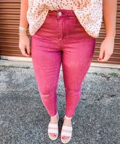 Jelly Jeans Hope Mid Rise Burgundy Knee Slit Skinny Jeans