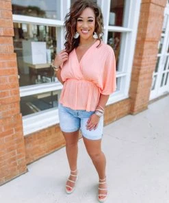 Texas Bling Charlotte Woven Top- Milky Papaya Tops