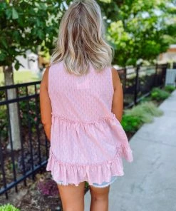 G Ink Take Me Away: Resort Edition Brandy Sleeveless Ruffle Hem Tank- Mauve