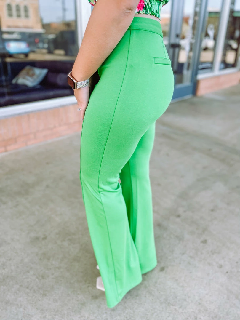 Flying Tomato Ava Center Seam High Rise Flare Pants- Green Bottoms 2 Flying Tomato Ava Center Seam High Rise Flare Pants- Green Bottoms