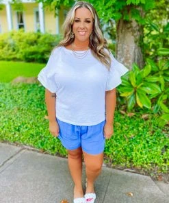 Umgee April Ruffle Sleeve Crewneck Top- Off White Plus 9 Umgee April Ruffle Sleeve Crewneck Top- Off White Plus