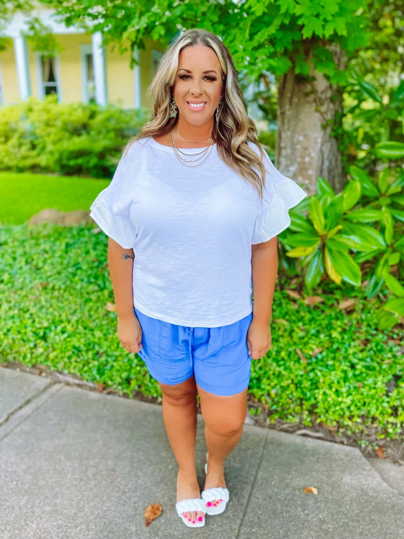 Umgee April Ruffle Sleeve Crewneck Top- Off White Plus 4 Umgee April Ruffle Sleeve Crewneck Top- Off White Plus