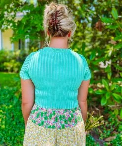 Texas Bling Tops Tiara Button Front Short Sleeve Top- Mint Green