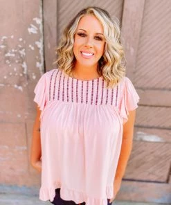 Hailey & Co Plus Jaylee Embroidered Thread Mixed Yoke Top