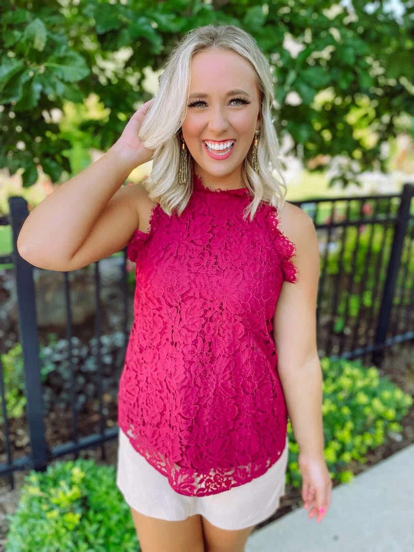 Ee:some Harper Floral Lace Tank Top- Wine Tops 1 Ee:some Harper Floral Lace Tank Top- Wine Tops